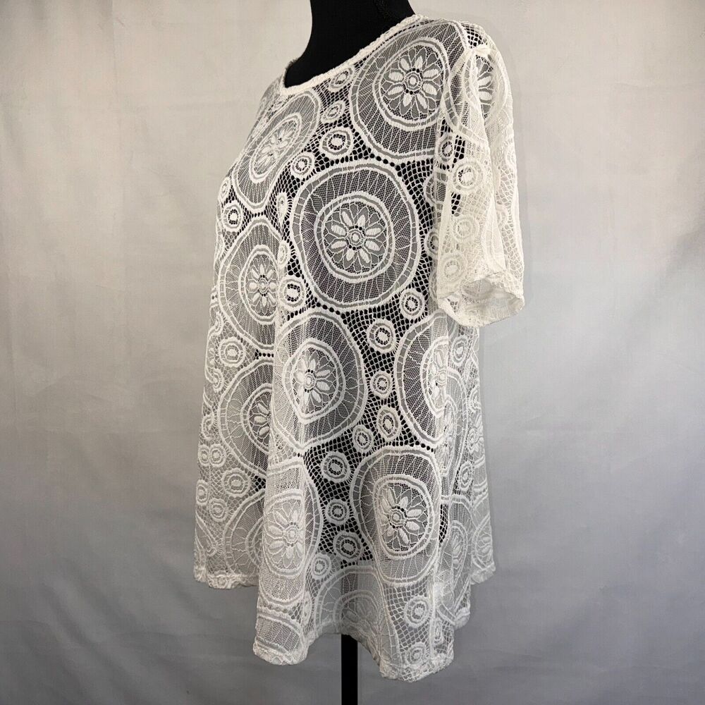 Charter Club Top Sz 1X Lace Crochet Ivory Short sleeve - Picture 2 of 7